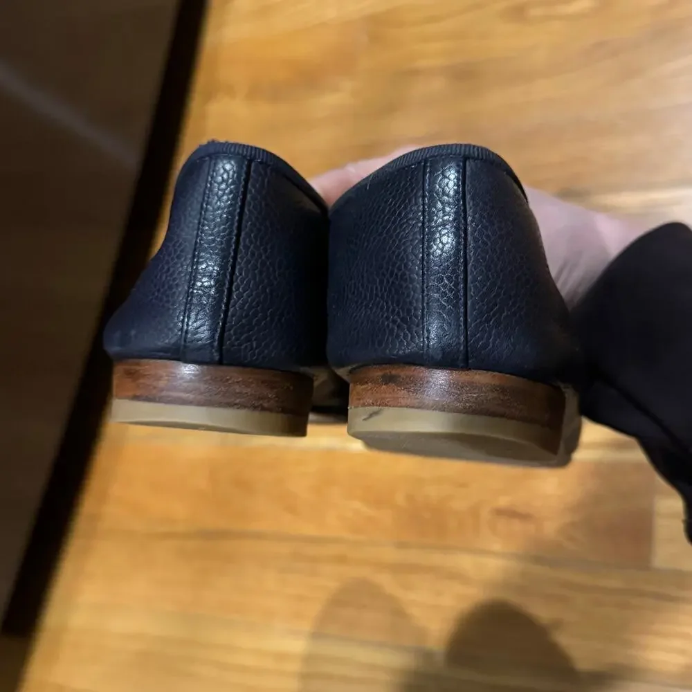 Authentic Chanel 37.5 Dark Navy Blue (Like Black) Ballet Flats Caviar Leather CC